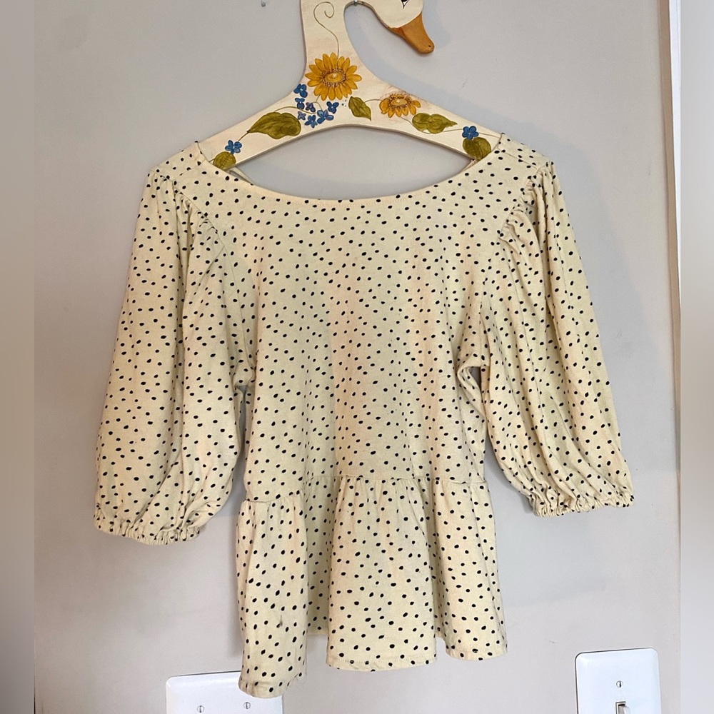 Urban outfitters yellow peplum polkadot cross back blouse top